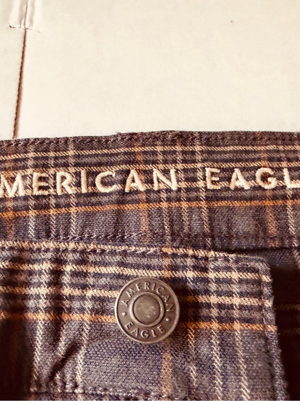 America Eagle Super Stretch, Super Hi-Rise Jeggings Size 22 Dark Brown & plaid